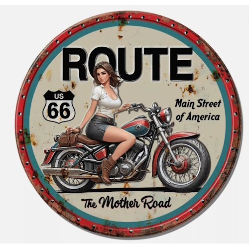 Plaque route 66 pin up bike